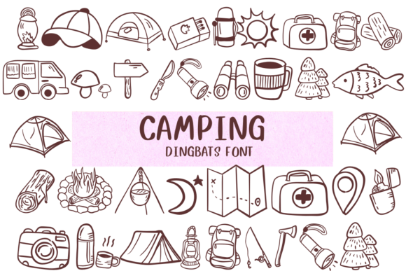 Camping: A Fun Font Made of Little Pictures for Outdoor Enthusiasts